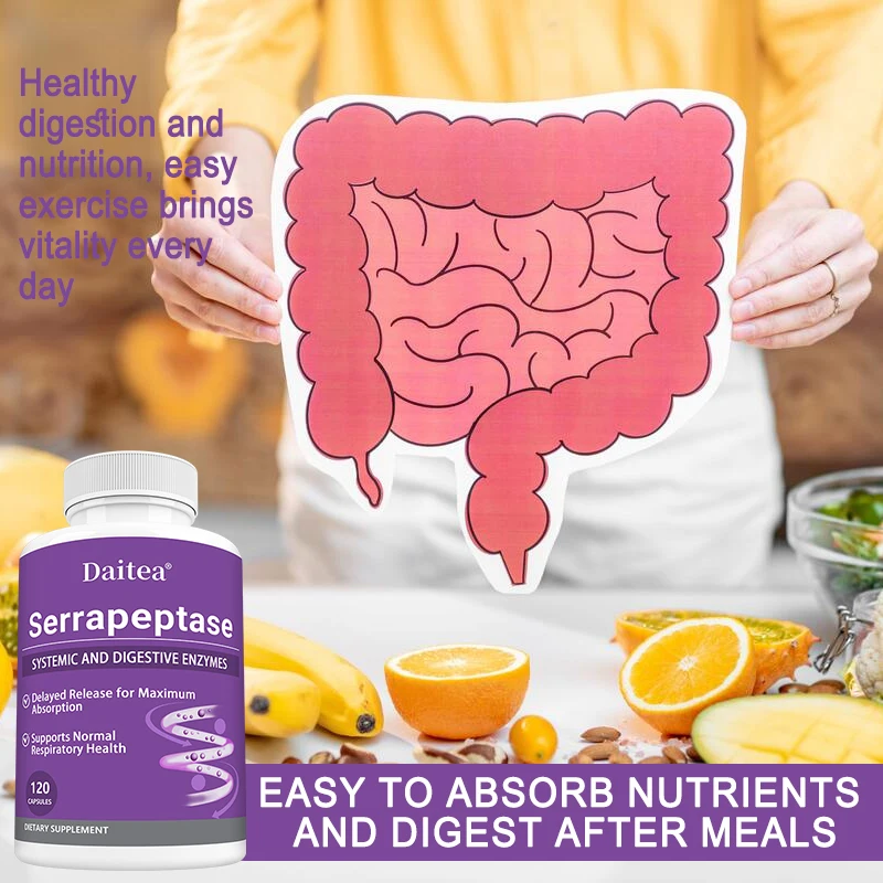 Serrapeptase Delayed Release Capsules, Proteolytic Enzyme Supplement, Support Sinus Respiratory Joint Gut & Immune Health