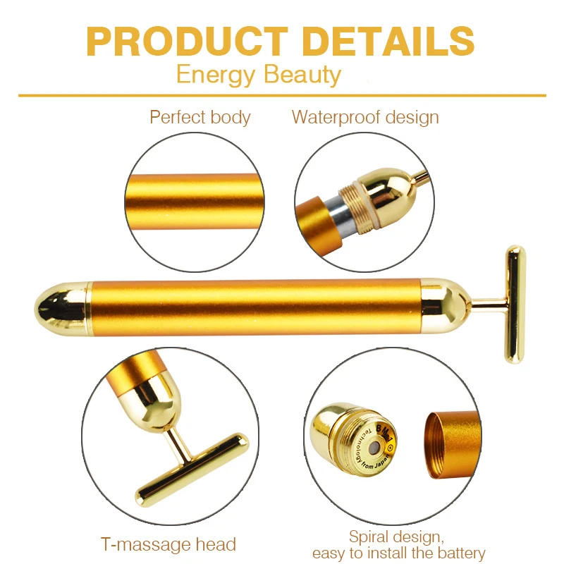 Odchudzanie pielęgnacja twarzy 24k złota zmarszczek twarzy podnoszenia Bar wibracji sprzęt kosmetyczny roler do twarzy masażer wibracyjny Energy Bar