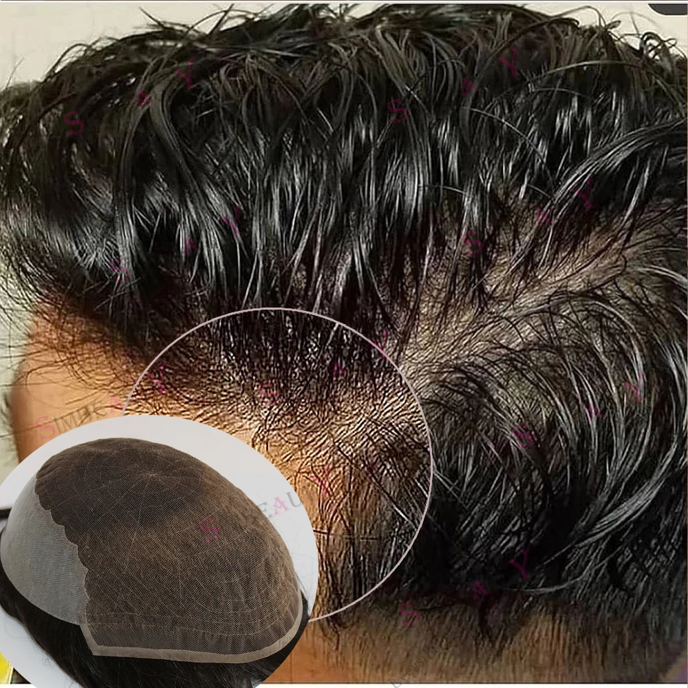 

Swiss Lace & Skin Pu Mens Wig Natural Hairline Lace Front Male Toupee 100% Indian Remy Human Hair Q6 System Black Unit For Men