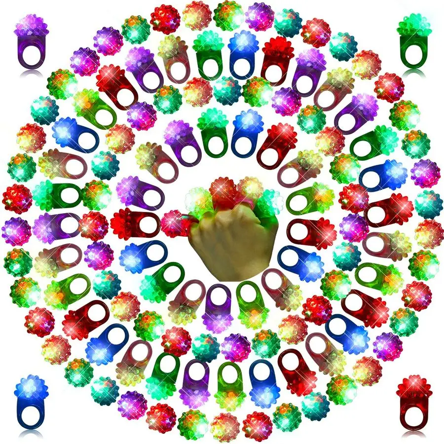 

100 шт. светящихся LED-кольц для Марди Гра, мигающие кольца для карнавала, сувениры для вечеринок, светящиеся в темноте, рельефные желейные кольца-мигалки для пальцев