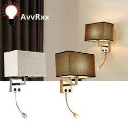 Modern Indoor LED Wall Lamp Creative Bedroom Bedside Sconce With Switch USB Interface Hotel Cloth Wall Lamp Bra