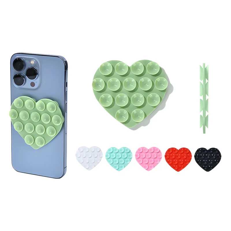 

Heart-shape Sucker Support Silicone Sucker Strong Adsorption Mobile Phone Fixed Pad Hand-Free Washable Suction Cup Bracket