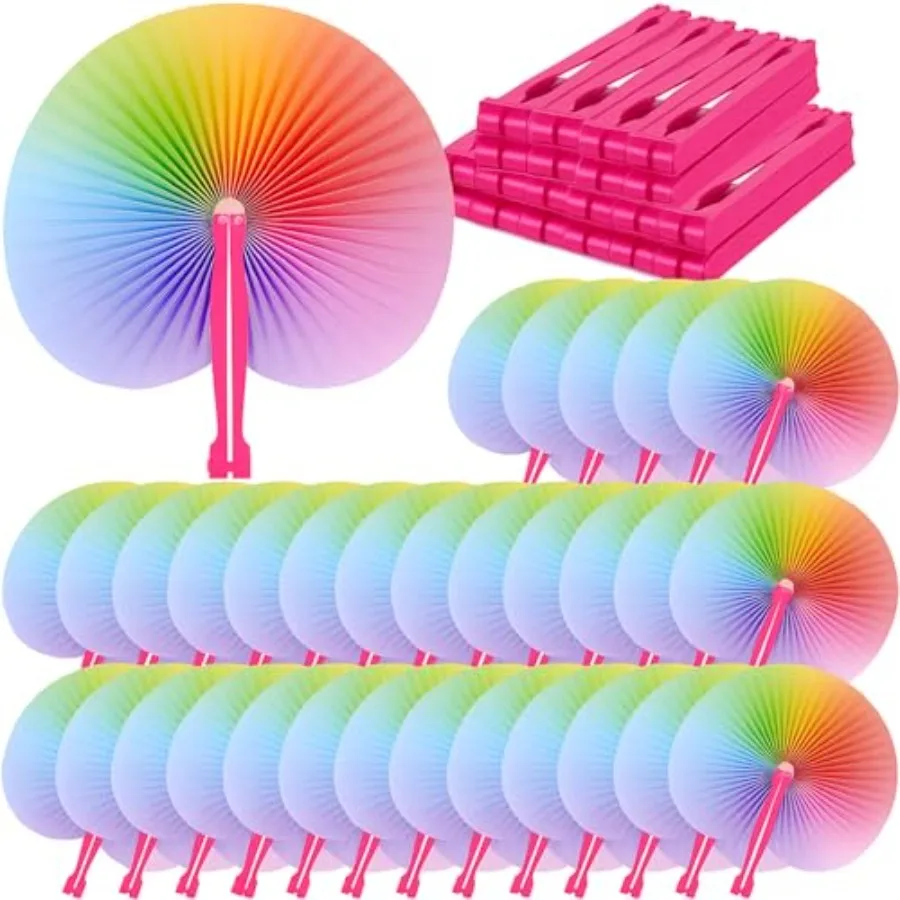 

150 Pcs Rainbow Hand Fans Set, Handheld Paper Fan, Decorative Folding Fans, Summer Hand Rave Fan, Cool Hand Fan with Plastic Sh