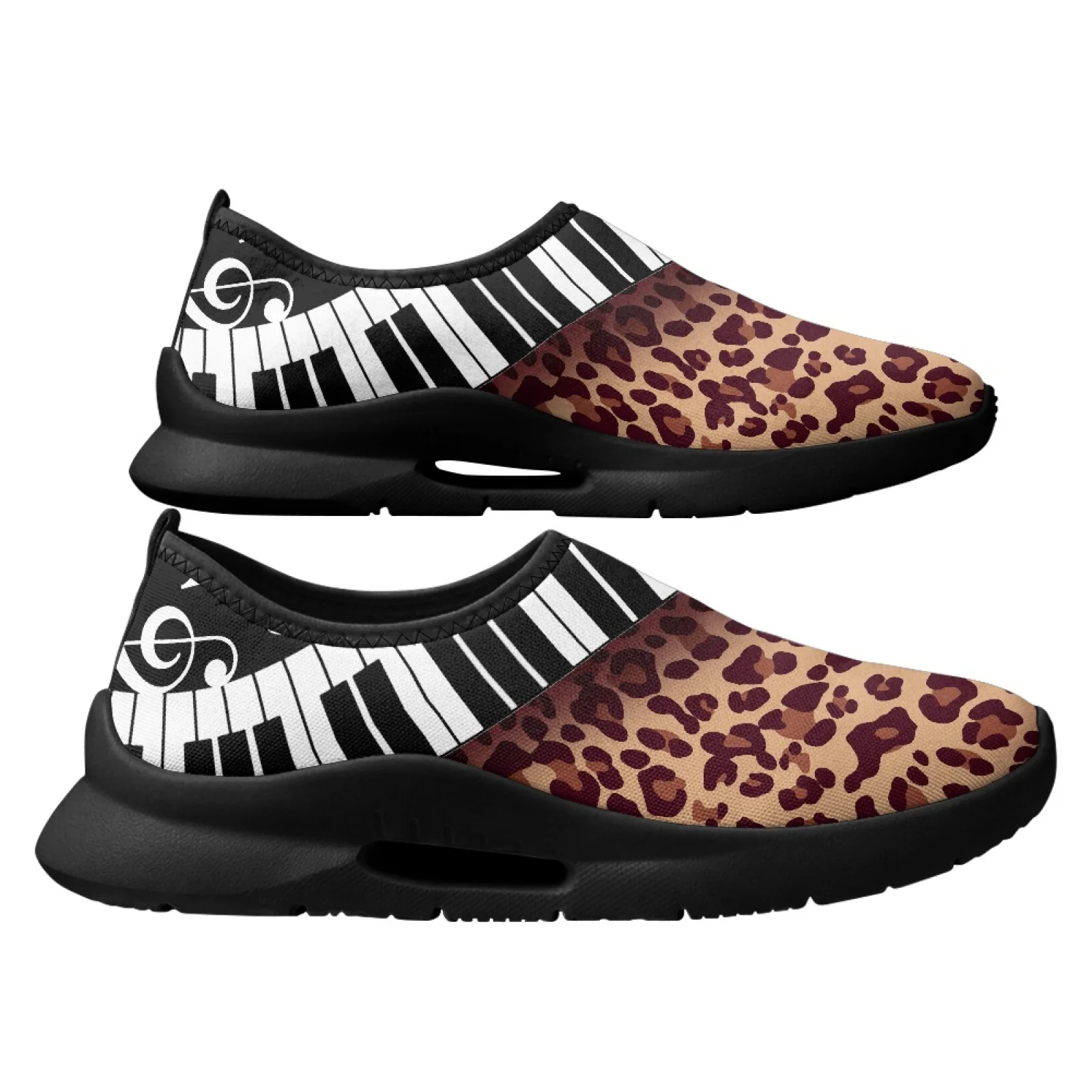 PENSTROLL Mesh & EVA Lightweight Walking Flats Slip on Sports Shoes for Men Everyday Leopard Piano Note Print