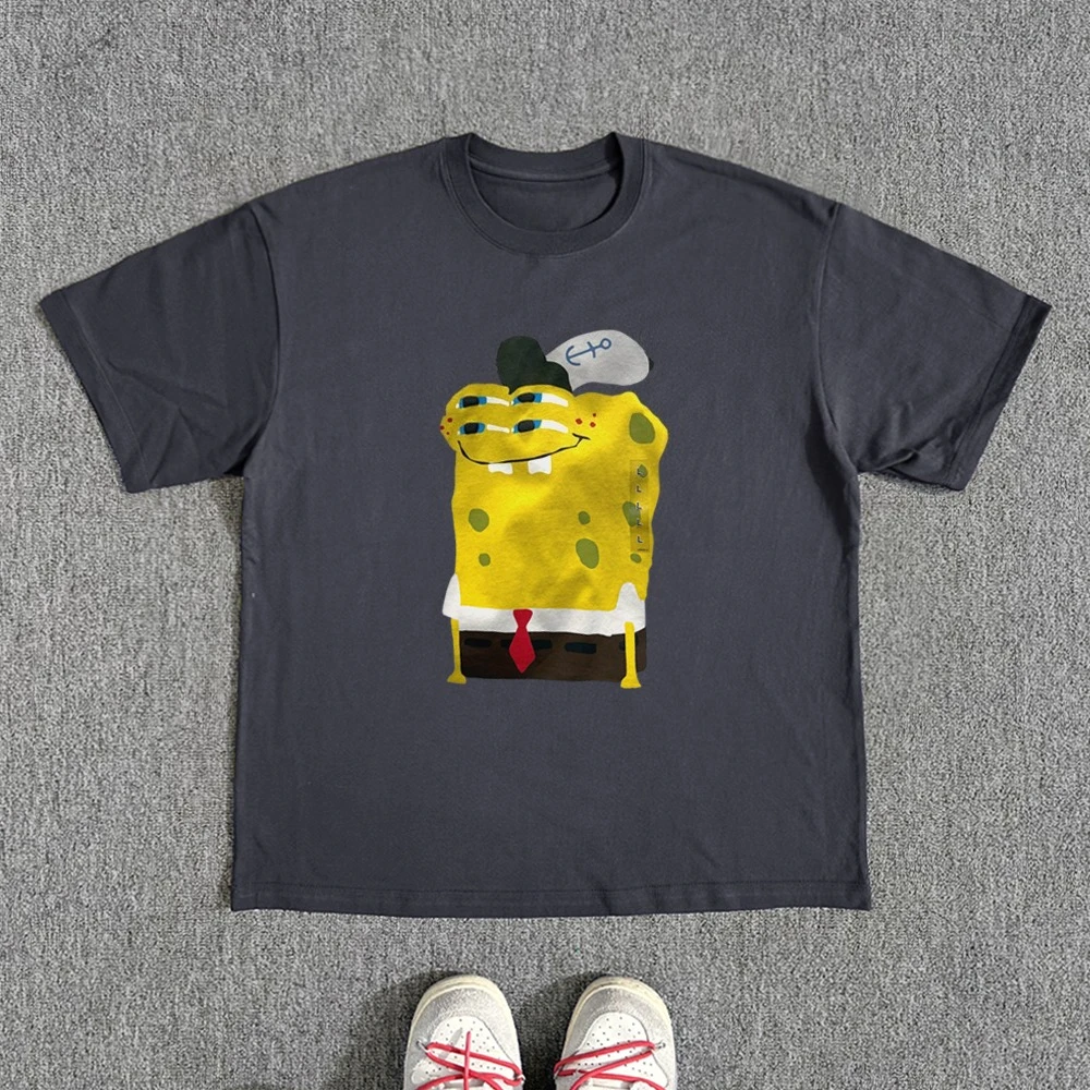 BOMBA STUDIO T-shirt a maniche corte di marca alla moda di nicchia di design SpongeBob SquarePants in puro cotone