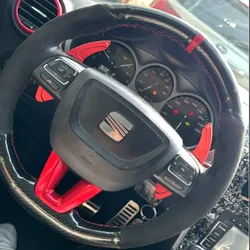 3D Carbon&suede Style Steering Wheel Cover for seat leon mk 2 2011 2012 2013 2014 DIY Full Coverage Leather Interior Accessory