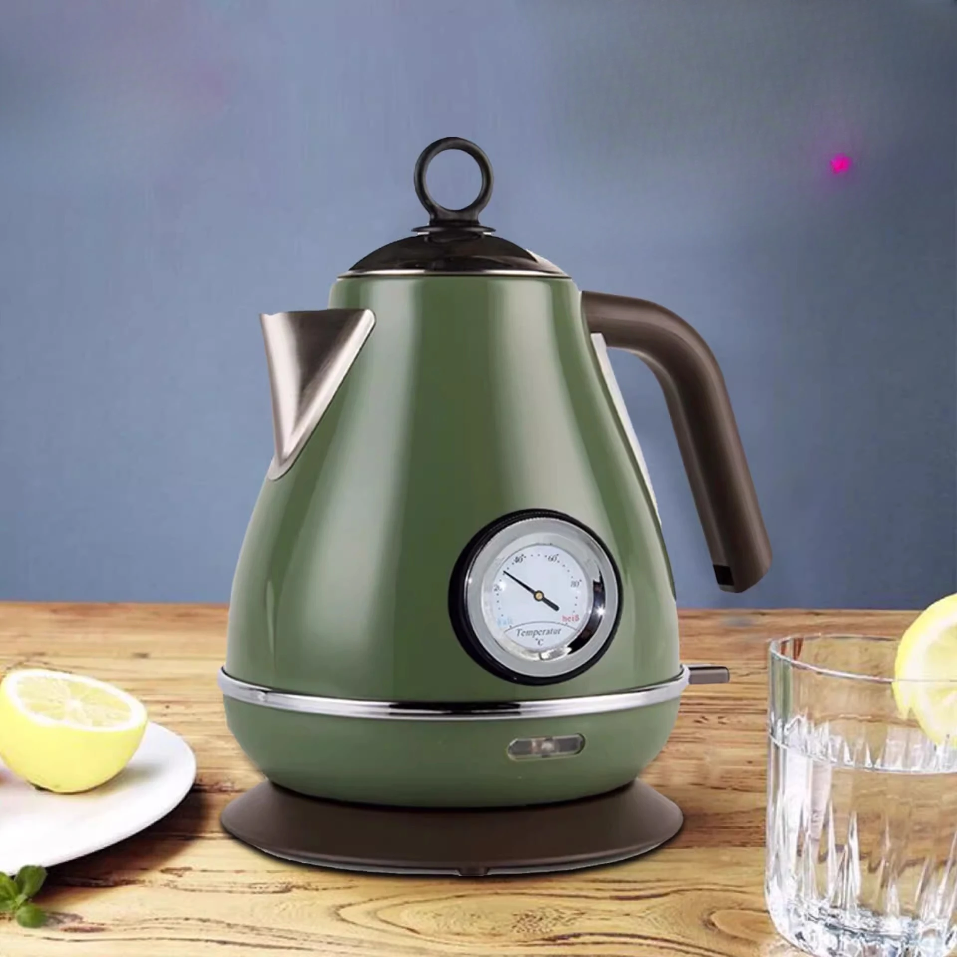 1.7L Automatic Power Off Retro Green Paint Decal Electrc Kettle Boiling Water with Thermometer 304stainless Steel 1850w