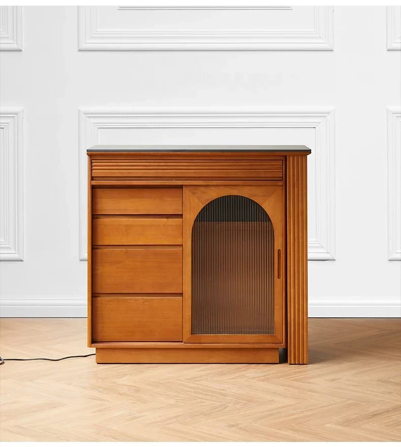 Q181 T Retro bar, solid wood rock slab retractable table, living room console, locker view 6