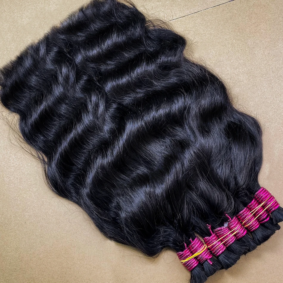 Original Human Hair Bulk For Braiding Mega No Weft Human Braiding Hair Natural Wavy Bulk Full Ends Thicker Hair Extensions