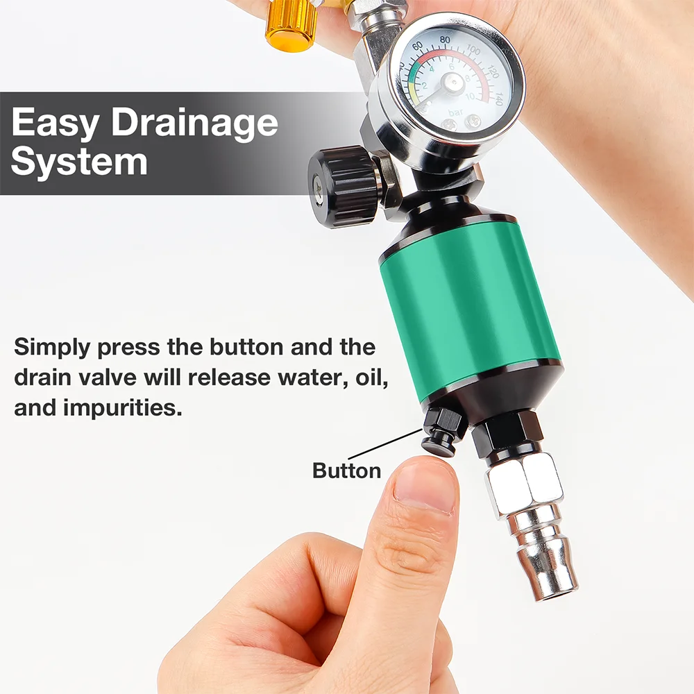 Professional 1/4" NPT Spray Gun Air pressure Regulator,Air Oil And Water Filter,Home Use 140 Psi/10 Bar Pressure Regulating Tool