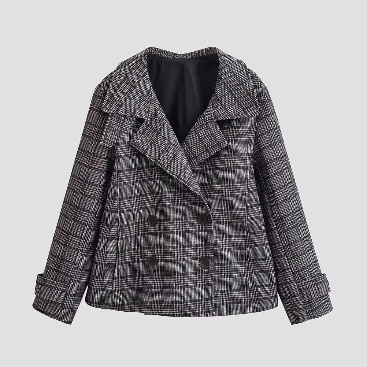 

KIDCRKJ Casual Plaid Spring Women Jacket Turn Down Collar Double Breasted Lady Suit Coat Highstreet Style Female Blazer Coat