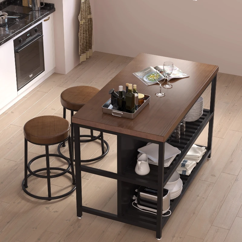 

Open kitchen, mid-island table, removable cooking table, side cabinet, bar table, wrought iron solid wood locker