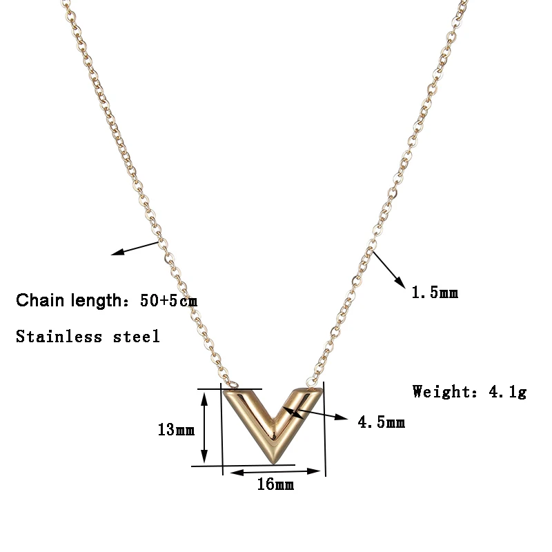 Fashion Brand V Letter Pendant Necklace Stainless Steel Jewelry for Women Mom V-Shaped Female Chain Vintage Birthday Gift