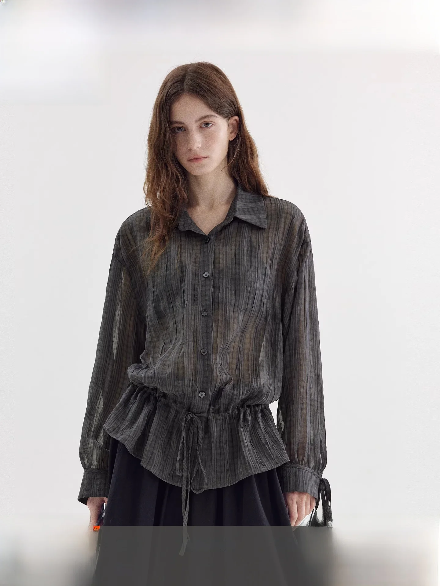 

Женская клетчатая рубашка Fano, весна 2026, свободный крой, со спущенным плечом, с завязками, повседневная, дышащая, из полиэфирного волокна, для поездок на работу