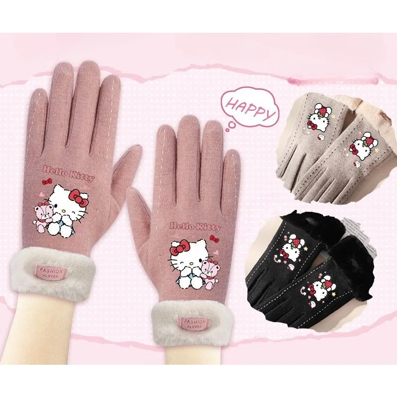 

Glove Hello Kitty Anime Peripheral Cartoon Cold Proof Comfortable Simplicity Printing Glove Thickening Outdoors Fashion