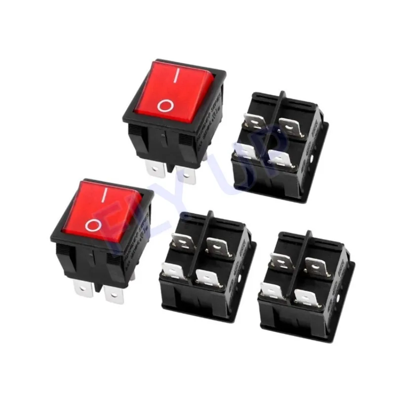 5Pcs Red Light Illuminated 4 Pin DPST ON/OFF Snap In Rocker Switch 16A 250V AC 25x31mm