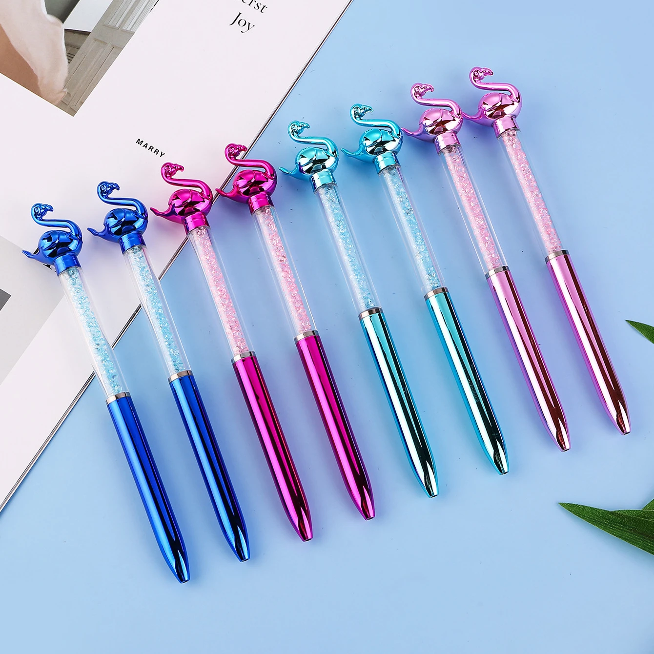 Imagem -06 - Bonito Cristal Flamingo Caneta Esferográfica Tinta Azul Kawaii Swan Rotating Gel Canetas Material de Escritório Escolar Papelaria 0.7 mm 10 Pcs por Lote