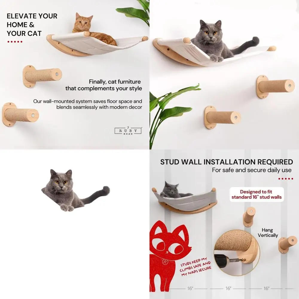 

Настенная полка-гамак для кошек со ступеньками - стильная лежанка для отдыха, игр и лазания