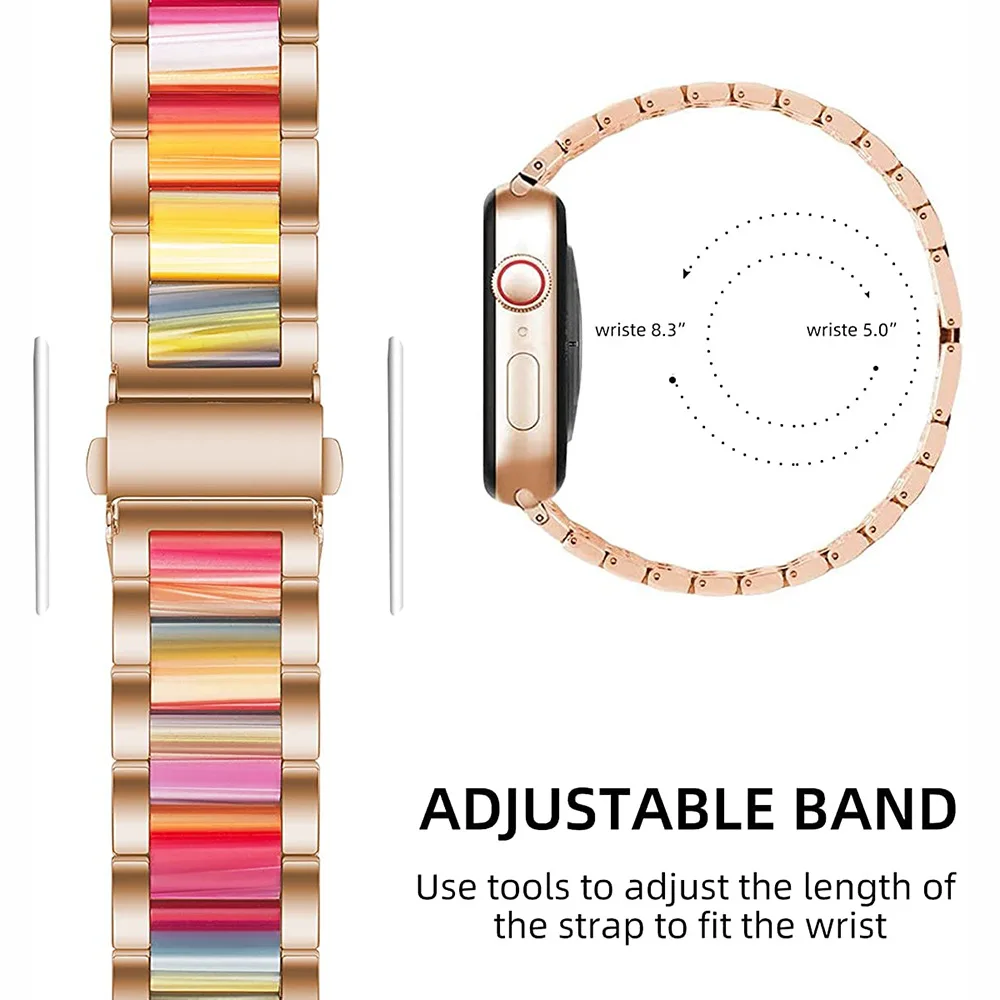 Luxury Metal+Resin Strap for Apple Watch Ultra 10 9 8 7 49mm 46mm 45mm 44mm 42mm 41mm 40mm 38mm Stainless Steel iWatch 6 5 4 SE