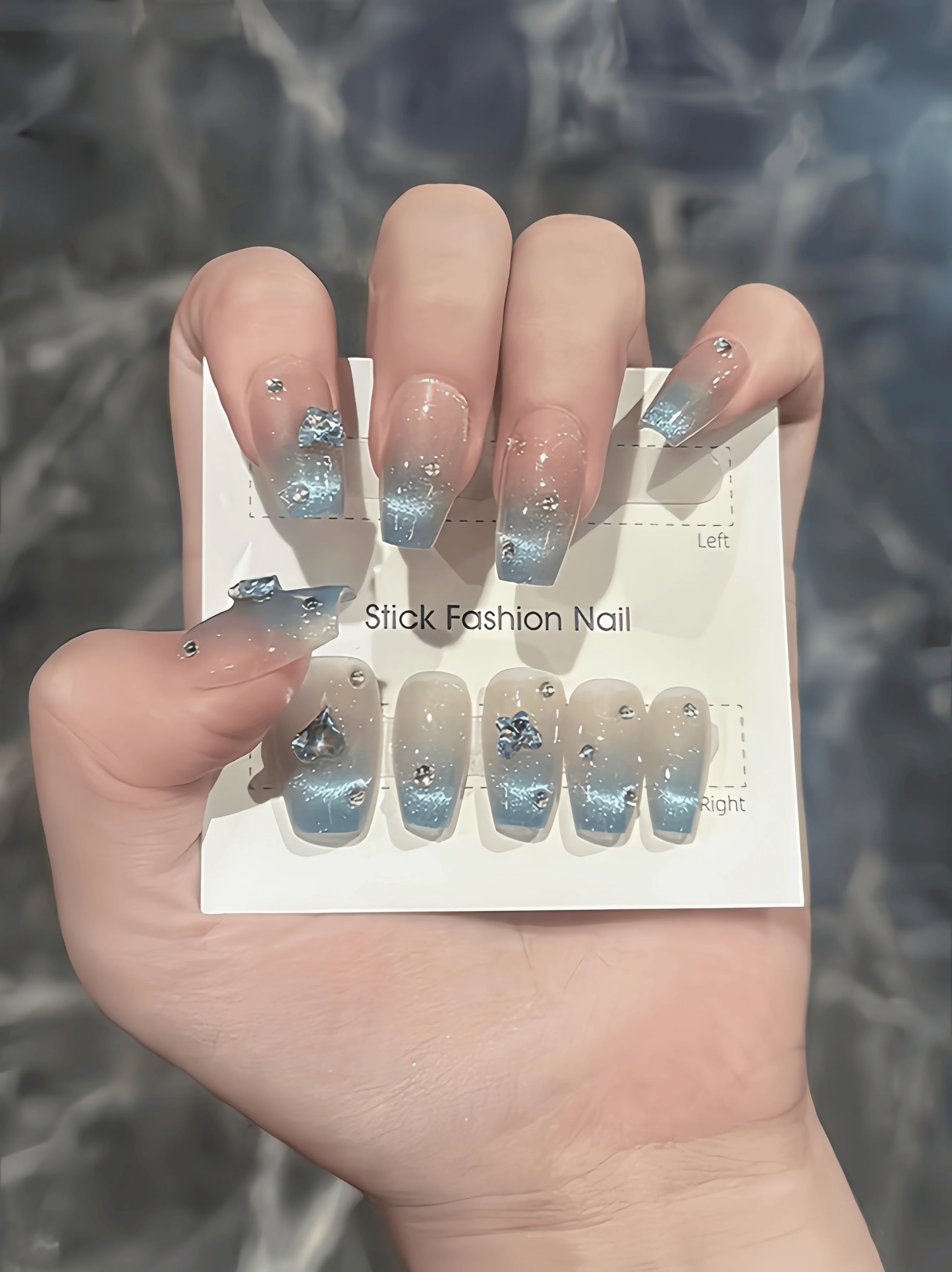 Nail Art Ice Blue - 10 штук накладных ногтей ручной работы,