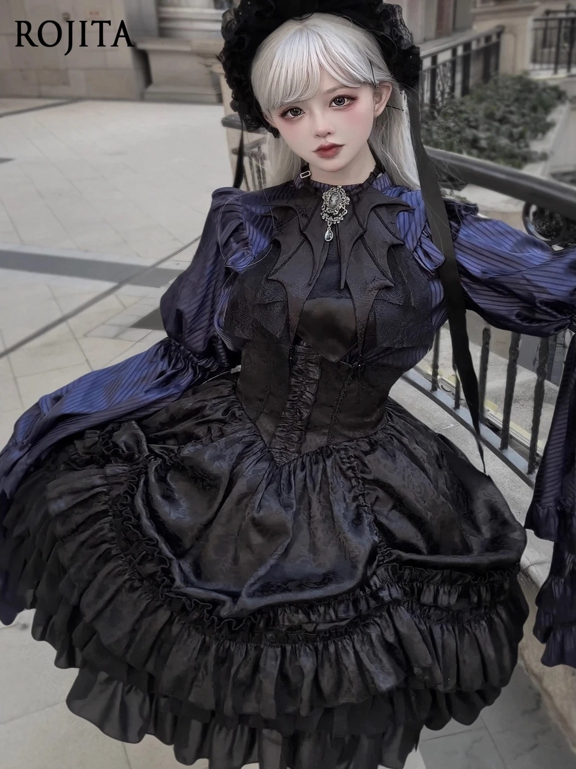 Black Gothic Lolita Halloween Daily Half Skirt with Ruffled Hem Short Skirts for Women, Japanese Style High Waist Black Skirt