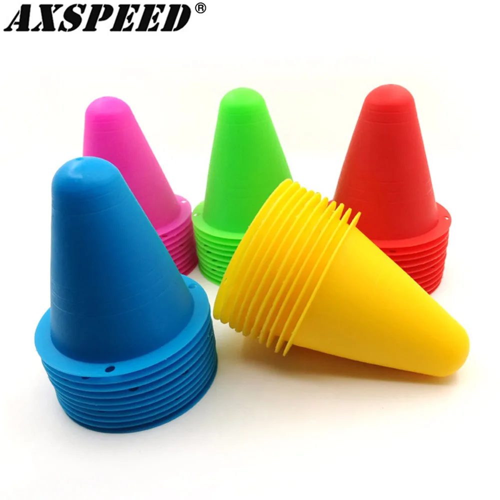 AXSPEED 10PCS Plastic Training Road Marker Cone Pylons for Sakura D3 Axial SCX10 TRX4 1/10 RC Car Tractor Truck Traffic Cones