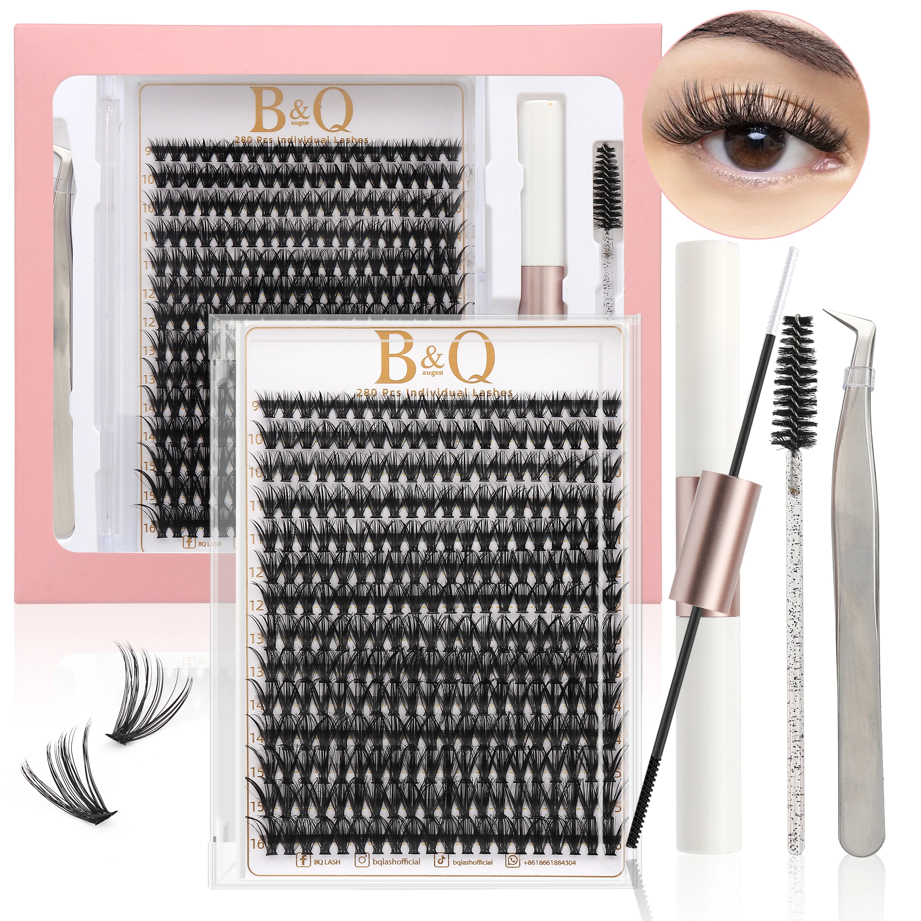 DIY Lash Extension Kit, Lash Clusters With Waterproof Strong Hold Lash Bond And Seal And Eyelash Tweezers Lash Cluster Kit