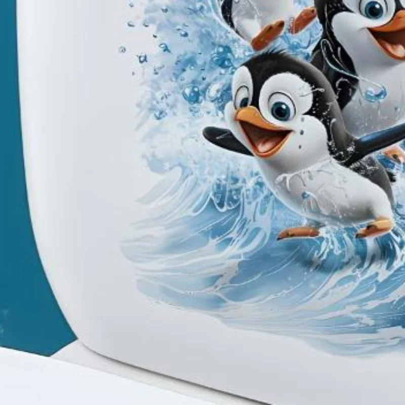 Cute Swimming Penguin Toilet Sticker Waterproof Bathroom Wall Sticker Self-Adhesive Removable Decals Home Decor