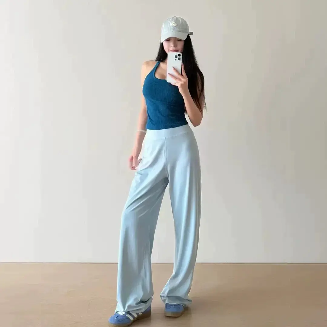 Damen-Sport-Hose mit hoher Taille, lockerem Schnitt und weitem Bein, atmungsaktiv und lässig geschnitten, ideal für Outdoor-Aktivitäten. – Detail 8