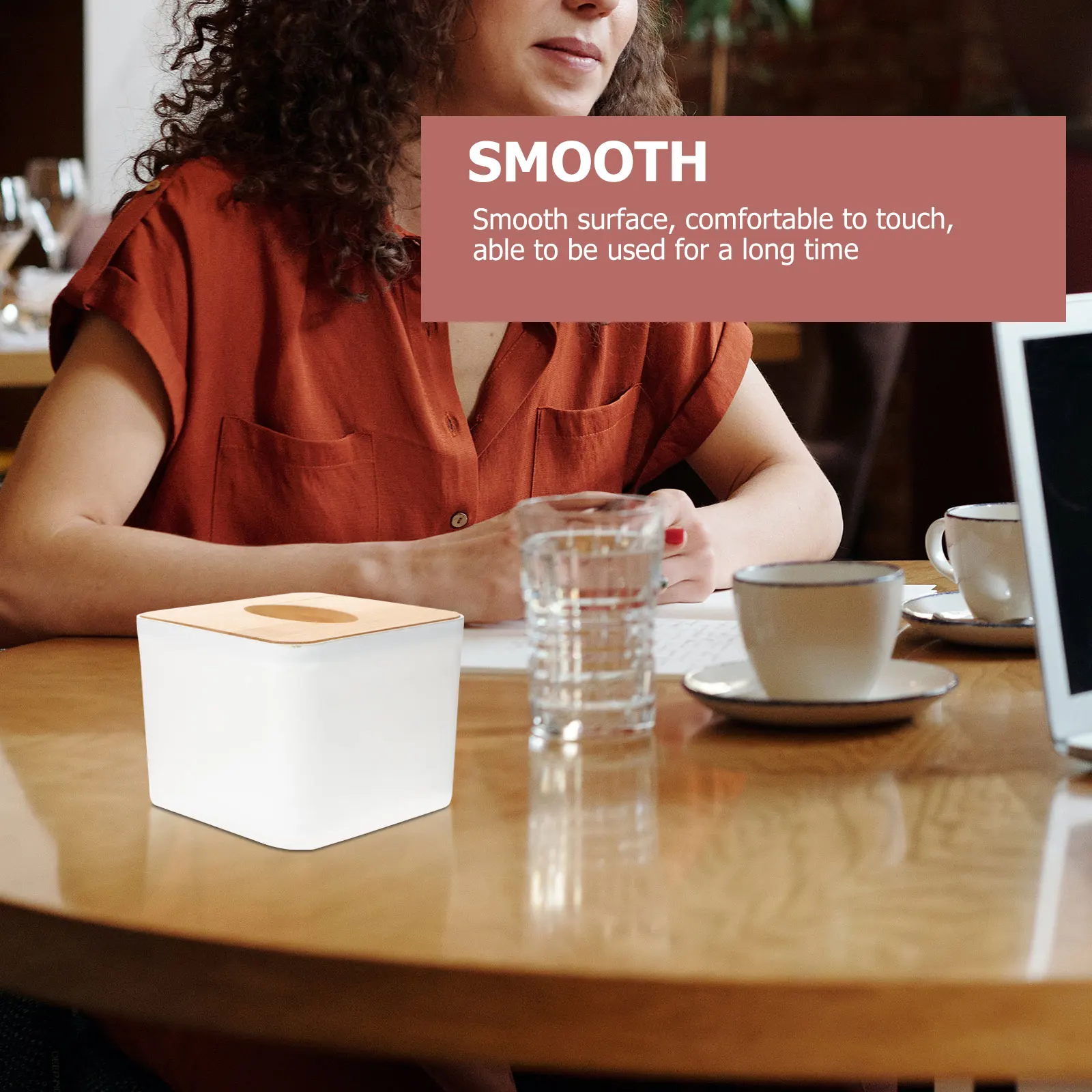 

2Pcs Tissue Paper Holder Plastic Square Box Wooden Lid Kitchen Bathroom Office Home Decorative Tissue Box Cover Moisture Proof