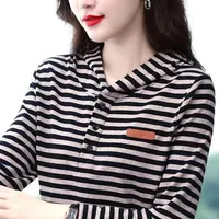 Loose Women's Long Sleeve T-Shirt Hot Sale Of The Season Spring Autumn New Style Striped Hoodie Sweatshirt Korean Style Base Shi