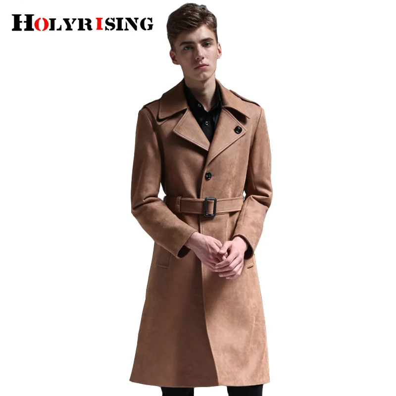 6XL Men Faux Suede windbreaker Trench Coat 2018 autumn and winter new single-breasted deerskin coat men Long Jackets 18547-5