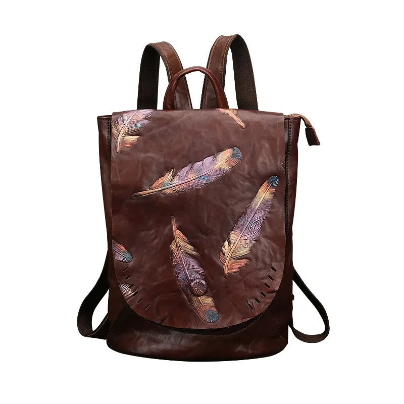 

Nesitu Highend Vintage A4 Coffee Brown Black Full Grain Genuine Leather Women Backpack Cowhide Girl Female Travel Bag M8703