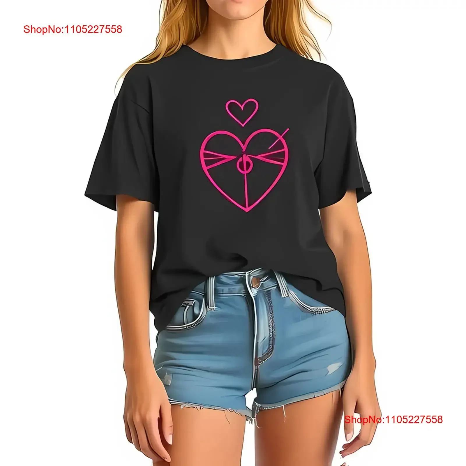 

Oversized Black T Shirt with Vibrant Pink Heart Casual Summer All cotton vintage Washed fashion Comfortable Breathable Unisex