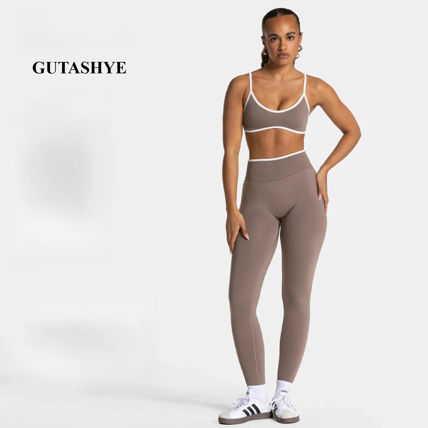 Women Cami Bra Yoga Set Contrast Color High Waist Yoga Pants 2 Piece Sports Outfit For Outdoor Fitness Running Gym Training