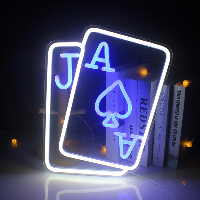 

Wanxing Poker Neon Light Acrylic Sign LED Lamps Shaped Black Spade Hanging Night Lighting Switch Shop Bar Home Room Wall Decor