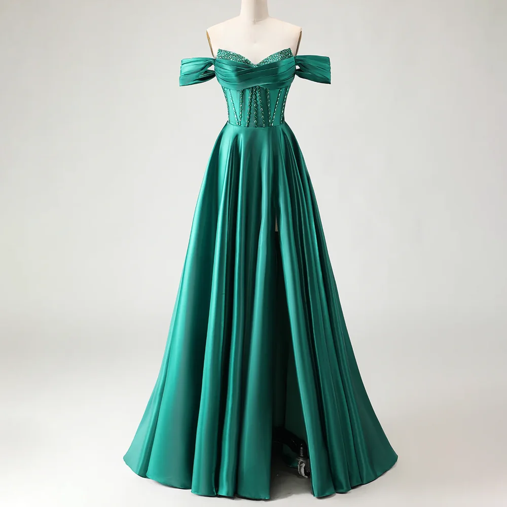 

Customized Elegant Party Dresses Cocktail Prom Dress Sweetheart Neck Off Shoulder Satin Prom Gowns A-Line Long Dresses for Women