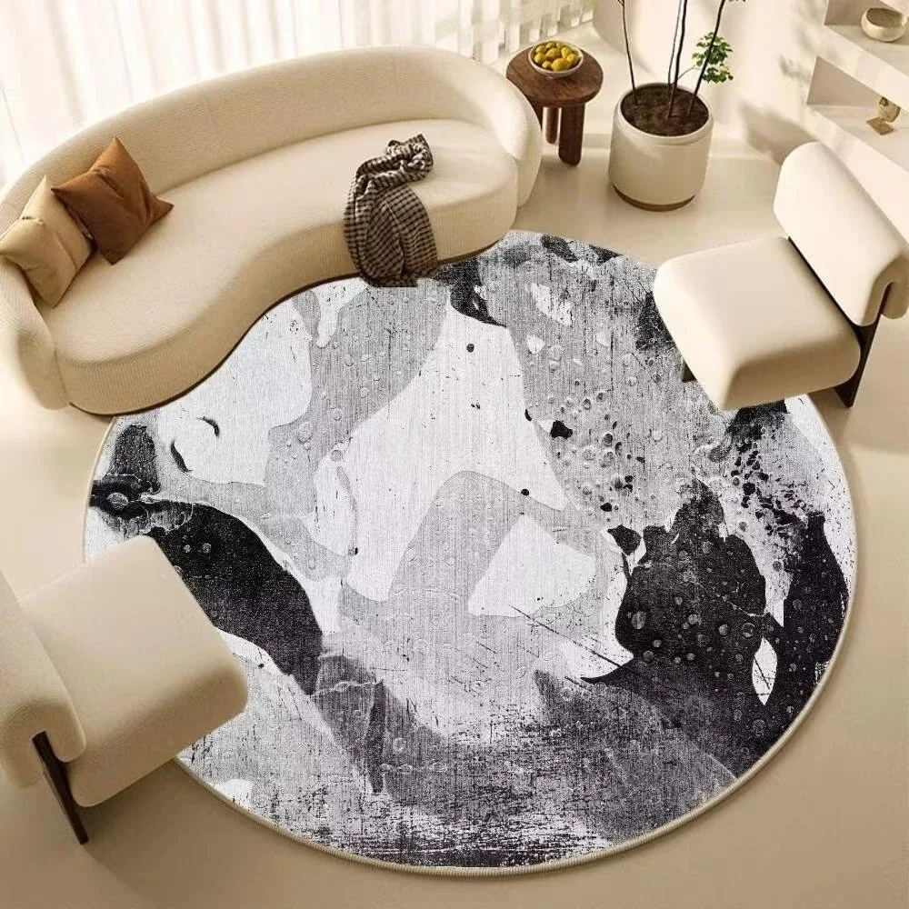 Elegant Golden Swirl Marbling Round Carpet, Teal Spiral Fluid Textured Print, Large Circular Area Rug for Living Room Bedroom