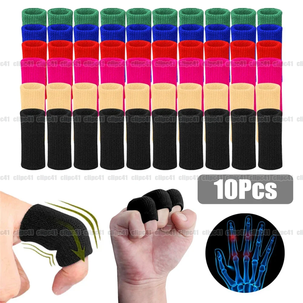 10Pcs Finger Safety Sleeves Gloves For Thumb Splint Brace For Arthritis Breathable Elastic Finger Tape For Basketball Volleyball