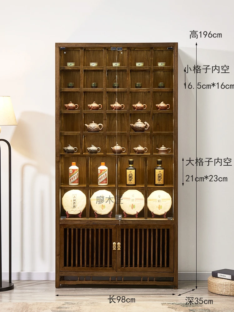 

New Chinese style glass display cabinet and elm display rack