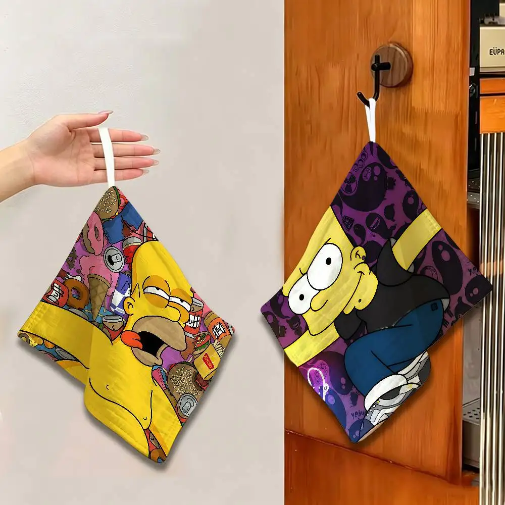 Anime T-The Simpsons Hanging Style Hand Wiping Towel, Polyester Cotton, Anti-fade for Indoor Kitchen Living Room