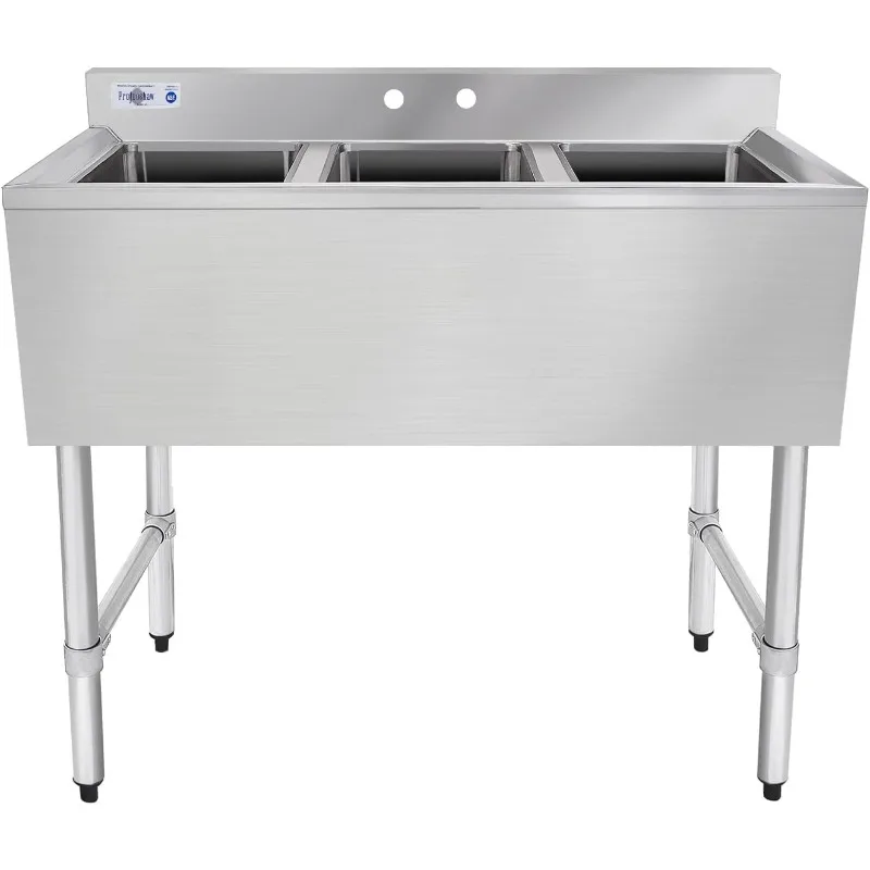 

NSF 3 Compartment Sink Commercial of Stainless Steel with 10'' x 14'' x 10'' Bowl Bar Utility Basin for Restaurant, B