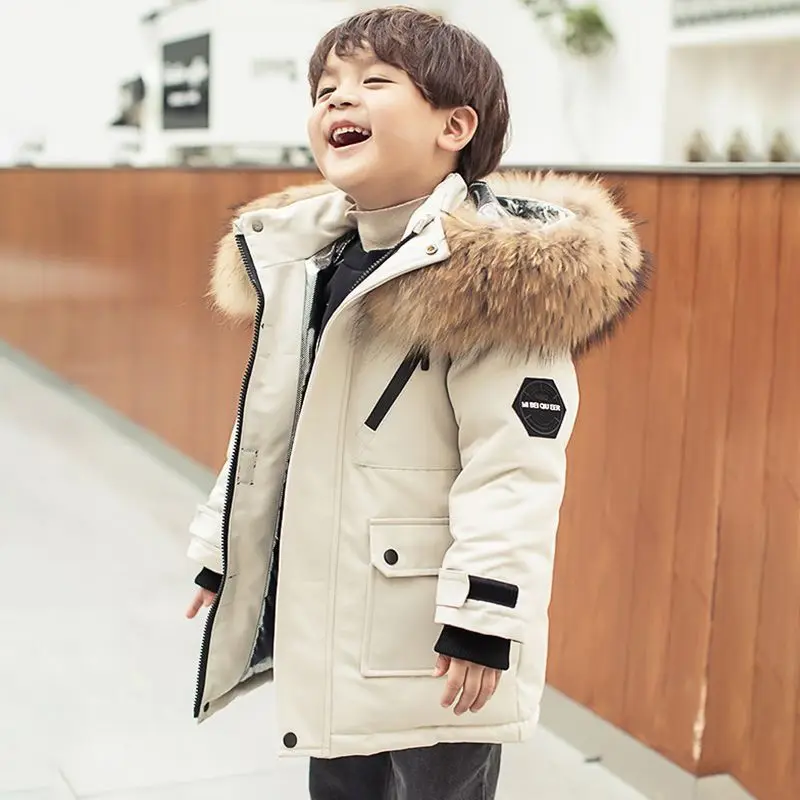 Winterwarme Daunenjacke für Kleinkinder, die laufen lernen, mit Kapuze, Jungen- und Mädchenbekleidung, Outdoor-Jacke mit dickem Wollkragen – Detail 23