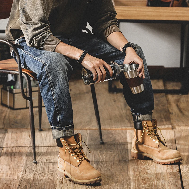 

Retro American Workwear Pants Men's Winter New Fce Lined Straight Leg Loose Casual Jeans Cotton Recycled Fiber Denim