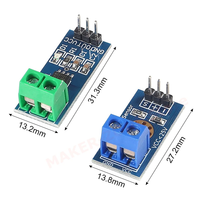 4pcs ACS712 Hall Effect Current Sensor Module 30A Range ACS712 + 4pcs DC 0-25V Voltage Tester Terminal Sensor Kit for Arduino