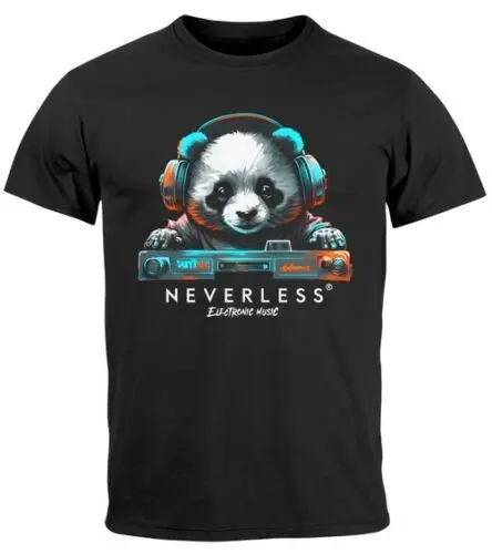 Herren T-Shirt Panda Bär Aufdruck Tiermotiv Musik Techo Print Fashion