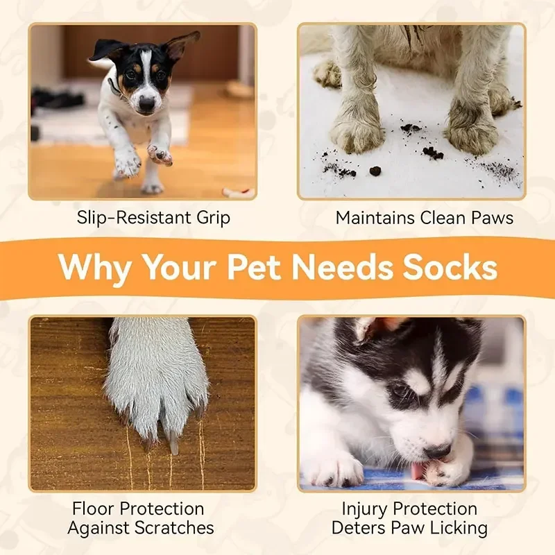 4pcs  Anti-Slip Dog Socks Adjustable Pet Non-Slip Paw Protection with Paw Pattern for Puppy Dog Indoor  Control Wear on Floor