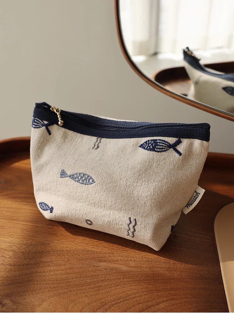 Bestickte Kosmetiktasche im Literarischen Stil, Einfache Aufbewahrungstasche, Tragbare Reise-Make-up-Tasche mit Reißverschluss, Ethnischer Stil, Handgefertigte Mittelgroße Tasche – Detail 2