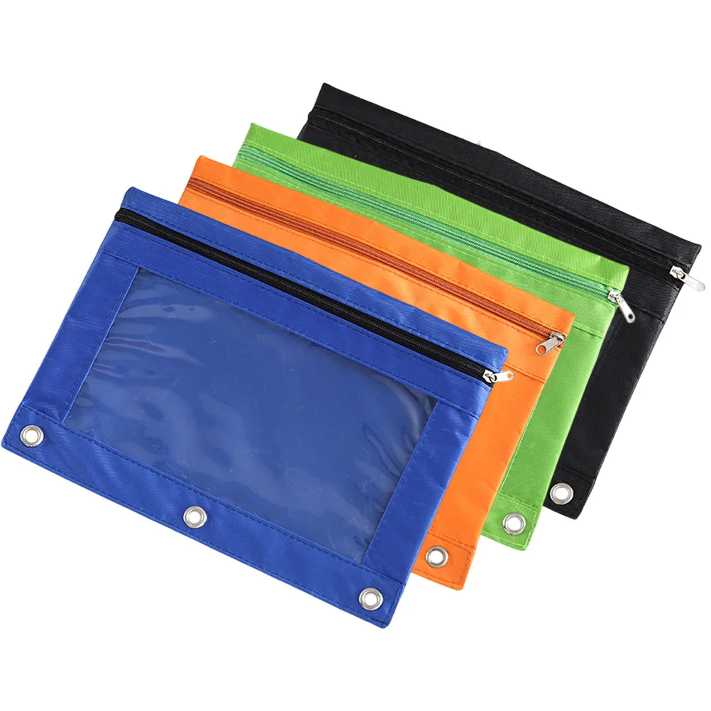 4 Pcs Pencil Bag Loose Leaf Stationery Blinder Pockets Pouch for 3 Ring Binder Zipper Case Pens