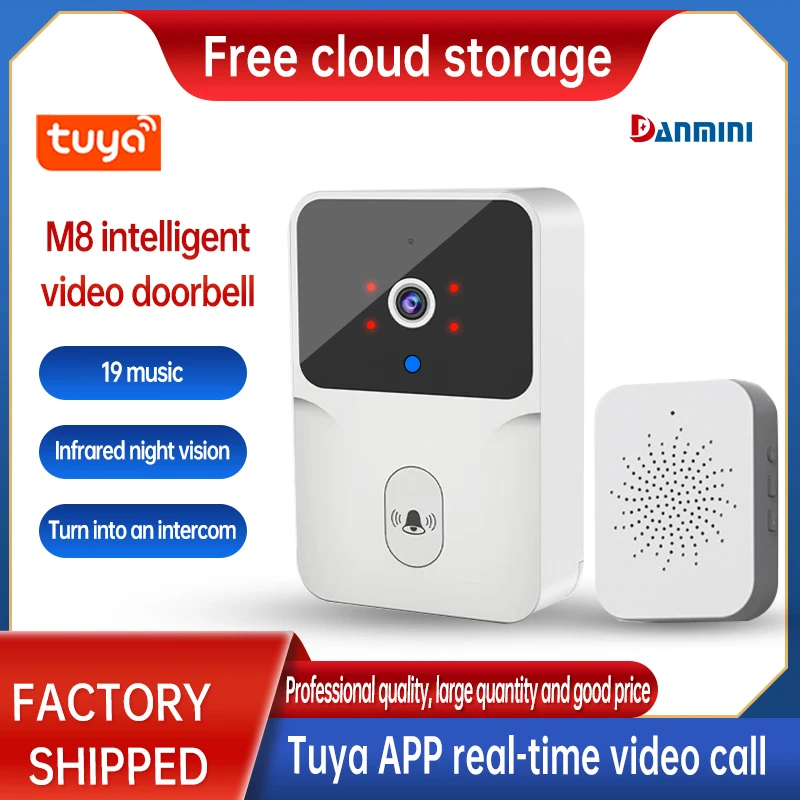 

Danmini Home Wifi Video Doorbell 480P 300 Thousand Pixels Camera Two-way Intercom Tuya App Control With Night Vision Door bells